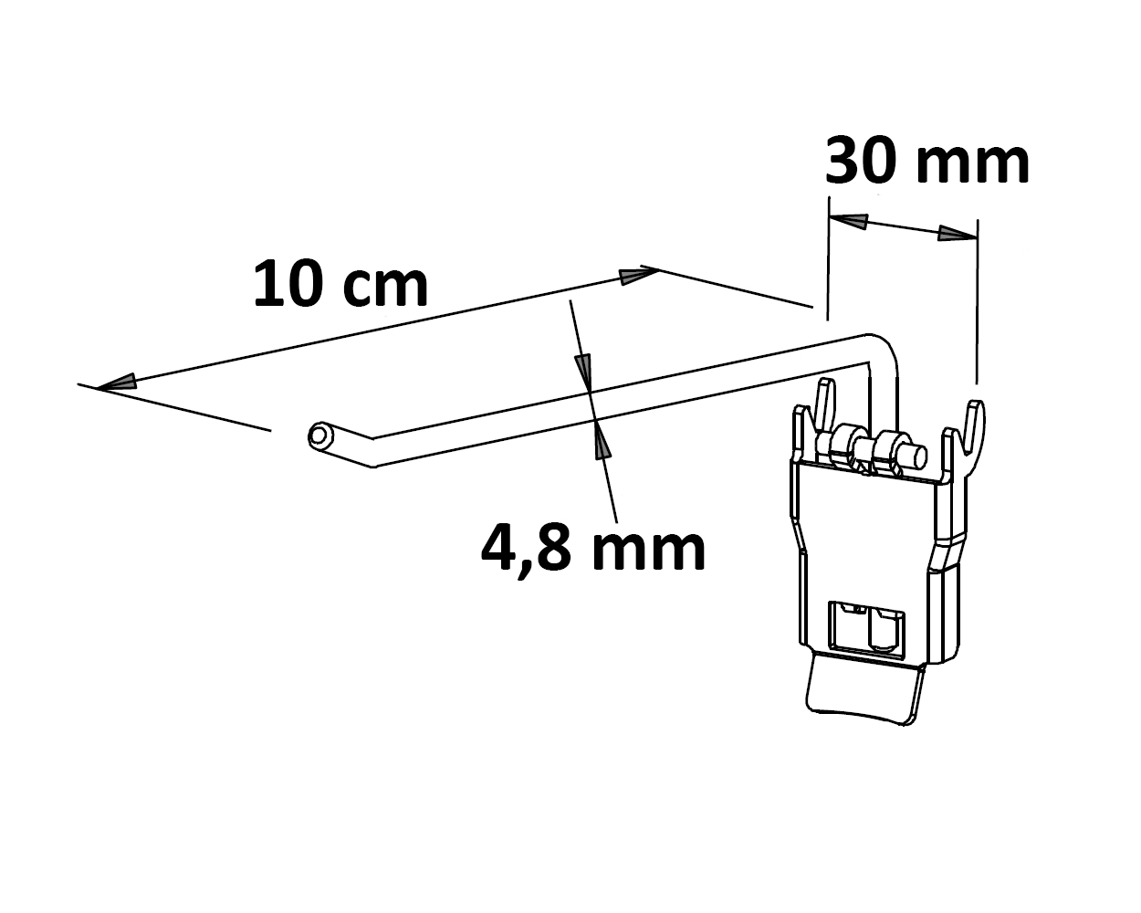 Einfachhaken mit Verriegelung Länge: 10 cm EHB: 30 mm neu