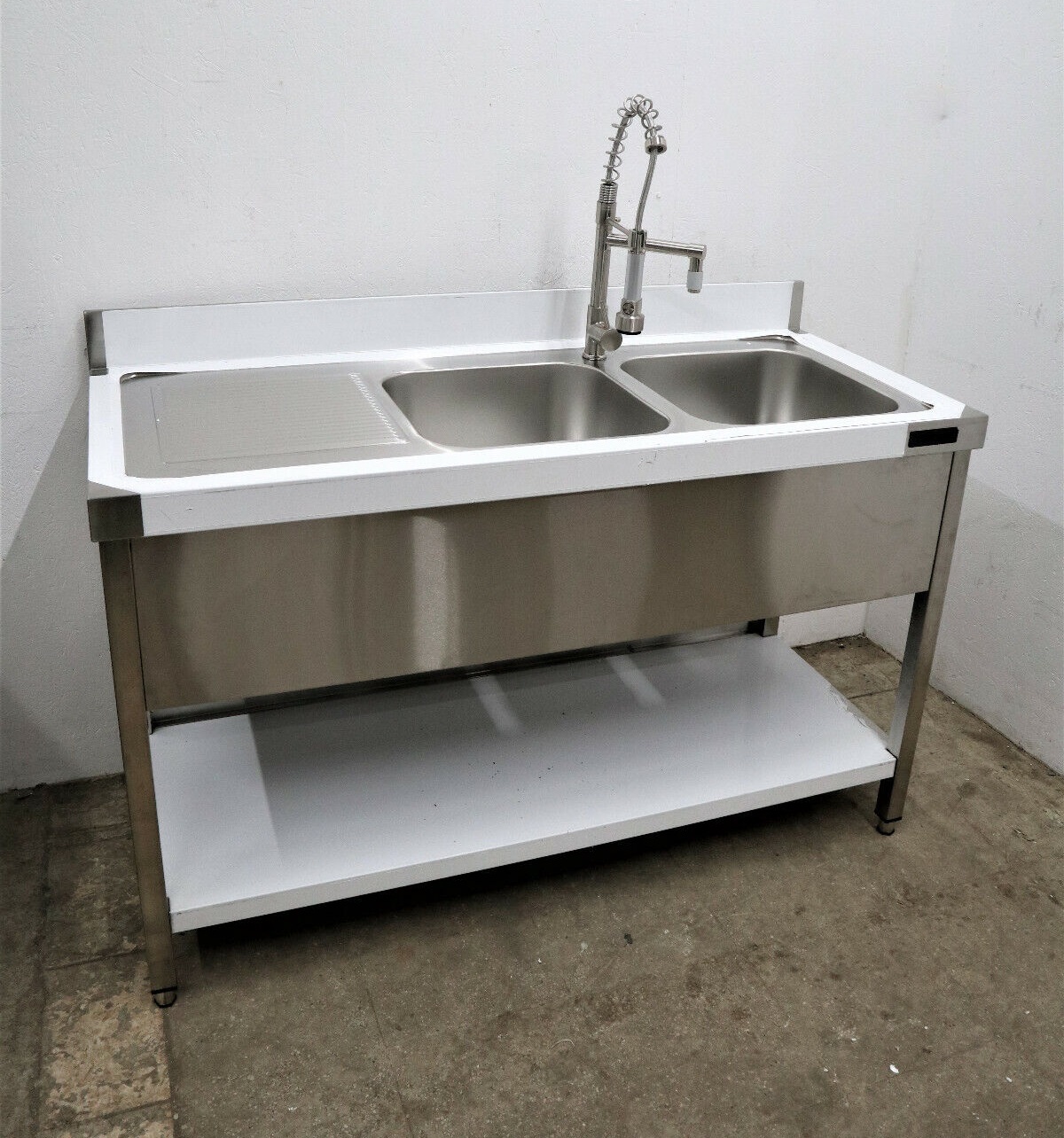 Edelstahl Doppelspüle 2 Becken rechts 140x60 cm mit Armatur neu Edelstahl Doppelspüle 2 Becken rechts 140x60 cm mit Armatur neu